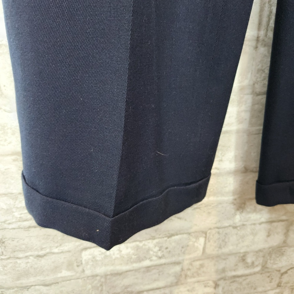 Lauren Ralph Lauren Dress Pants Navy Blue Worsted Wool Wide‎ Leg Cuffed Size 12 - Picture 3 of 9